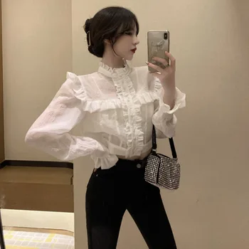 Elegantno Šifon Bluzo Ženske francoski Ruffle Bluzo Priložnostne Slim Urad Dama Chic Vintage korejski Vrh 2020 Jeseni ženska Oblačila