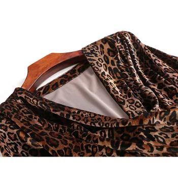 Jeseni Ženske Žamet Bluzo Z Dolgimi Rokavi Seksi Leopard Tiskanja Bluzo Lady Urad Priložnostne Svoboden Vrhovi Plus Velikost