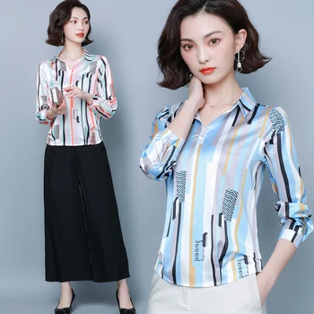 Korejski Moda Svile Ženske Bluze Saten Womens Vrhovi in Bluze, Plus Velikost Dame Vrhovi 4XL Urad Dama Blusas Femininas Elegante