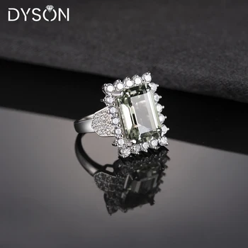 Dyson 925 Sterling Srebro Velike Zelene Ametist Naravni Gemstone Obroči Za Ženske, Obletnice, Darila Luksuzni Klasičnih Fine Nakit