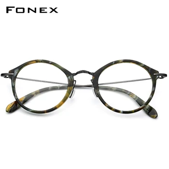 FONEX Elastična B Titanium Optičnih Očal Ženske Letnik Okrogle Očala Okvir Moških Recept Acetat Očala Očala 852