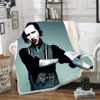 Pevka Marilyn Manson 3D Sherpa Odejo Žamet Plišastih Vrgel Flis Odeja Bedspread Kavč Kavč Odeja Kritje Potnih Posteljnina 0006