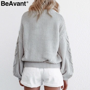 BeAvant Votlih iz pleteni pulover ženske Luč rokavi ženske jeseni puloverju puloverji O-vrat, zimskih priložnostne ženske skokih 2019