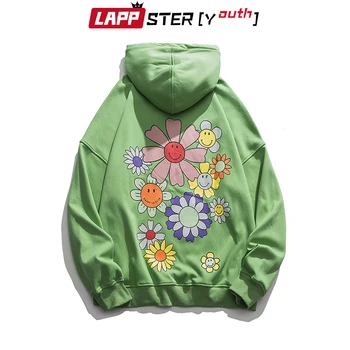 LAPPSTER-Mladi Harajuku Cvetje Risanka Hoodies 2020 Mens Japonski Ulične Prevelik zgornji del Trenirke Moški Priložnostne Colorfuls Hoodie