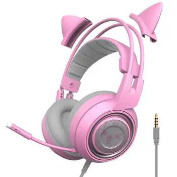 Somic G951S žične Slušalke 3.5 mm Roza Mačka Ušesa Gaming Slušalke Poklic Zmanjševanja Šuma Head-mounted Slušalke za PC Telefon Igre