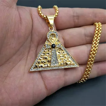 Hip Hop Egiptovske Piramide Ankh Križ Obesek Ogrlica Iz Nerjavečega Jekla, Zlata Barva Ledeni Iz Cirkon Bling Čar Nakit Dropshipping