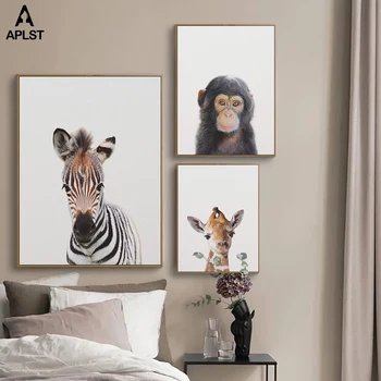 Safari Baby Slon, Zebra, Žirafa, Lev Natisne Vrtec Wall Art Plakati Opica Hippo Platno Slikarstvo Fant je otroška Soba Sliko
