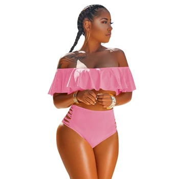 HAOYUAN Seksi Plus Velikost Ruffle Bikini Komplet Ženske Kopalke Poletje Kopalke Biquini Nova Plaža Obrabe, Dva Kosa Visoko Pasu kopalke
