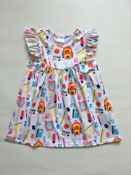 Nov slog otrok oblačila baby dekleta nazaj v šolo obleko boutique oblačila otrok tiskanja vzorec obleko bombaž priložnostne obleko