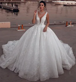 Luksuzni Čipke Princess Poroka Obleke 2021 Proti-Vrat Backless Žogo Obleke Sodišče Vlak Arabski Vestidos De Noiva Haljo De Mariage