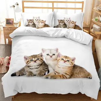 3D digitalni tisk 2/3pc Žival mačka vzorec odeja cover prevleke zakonsko posteljo nastavite stanja kritje odeja Mehkih Mikrovlaken posteljnina