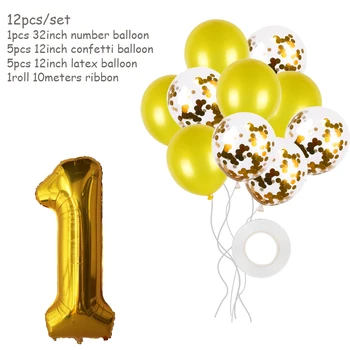 12pcs Zlato, Šampanjec Balon Kit Otroke za Odrasle Rojstni Deco Starost Število Trebušaste Folije iz Lateksa Helij Digitalni Baloon Baby Tuš