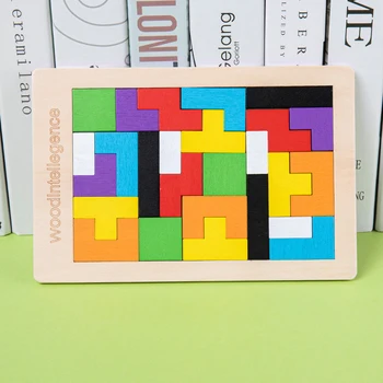 Montessori 3D Puzzle Lesene Tangram Matematiko Igrače Igra Tetris Otrok predšolske Magination Intelektualne Izobraževalne Igrače za Otroke