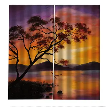 Sončni zahod zavese 3D Okna Zavese 3d tiskanja Luksuzni Mrk Za dnevno Sobo, veliko drevo zavese