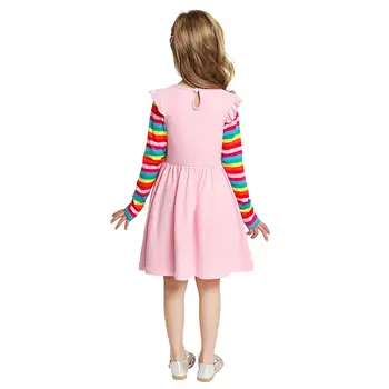MUABABY Dekleta Candy Barve Tshirt Obleko Otrok Mavrica Dolg Rokav Samorog Športna Oblačila Dekle Rojstni dan Princesa Obleko Bombaž