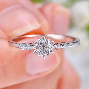 Luksuzni Ženski Kristalno Snežinka Obroč Pravi 925 Sterling Silver Band Ring Obljubo Ljubezni Udejstvovanje Obroči Za Ženske