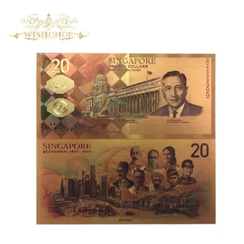 10pcs/veliko Novih Singapur Bankovec za 20 SGD Bankovcev v 24k pozlačeni Ponarejenega denarja za Zbiranje
