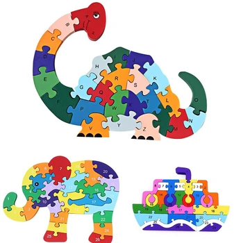 Baby Uganke Otroci Otrok Lesene Igrače Abeceda Številka Stavbe Jigsaw Živali Obliko Smešno Digitalni Puzzle Igra Izobraževalne Igrače