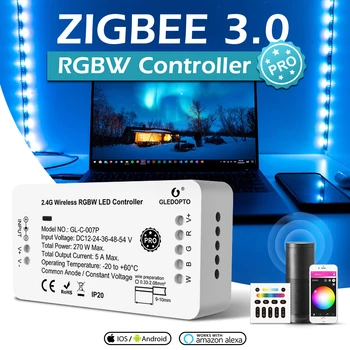 GLEDOPTO Zigbee 3.0 DC12-24V Smart Pro RGBW LED ZigBee Trakovi Krmilnik deluje z Amazon Echo Plus Smartthings 2.4 G RF