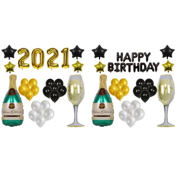 Srečno Novo Leto 2021 Okraski Steklenico Vina Folija Baloni za Božič Doma Dekor Zraka Globos Novega Leta Predvečer Stranka Noel Navidad