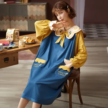 2020 Nove Jesensko Pižamo Ženske Plus Velikost Lady Sleepwear Risanka Homewear Obleko Luštna Porodniškega Obleko Nightgown Salon Sleepwear