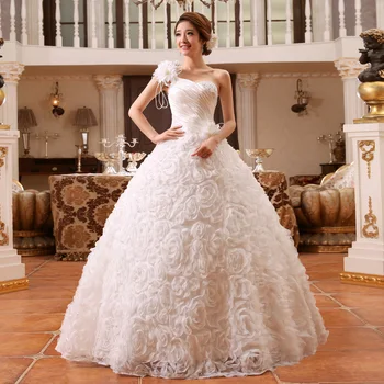 Poročno Obleko Žogo Halje Novo Ramenski Princesa Plus Velikost Saten Poročne Obleke Nevesta Poročni Cvet Vezenje Dressses