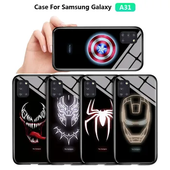 Za Samsung Galaxy A31 A01 Svetlobna Marvel Captain America Ironman panther Primeru Žareti v Temno Kaljenega Stekla Nazaj Ohišje Pokrov