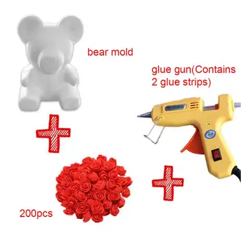 Obrtniški DIY Rose Medved Kit Bele 3D Pene Medved Modeliranje 200Pcs Mini PE Pene Umetno Rose Cvet in Lepilo Pištolo