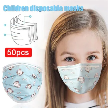 50PCS Otroci Srčkan Razpoložljivi Risanka Tiskanje Usta Maske 3-Layer Dihanje Non-woven Dustproof Usta Maske Za 3-12 Let