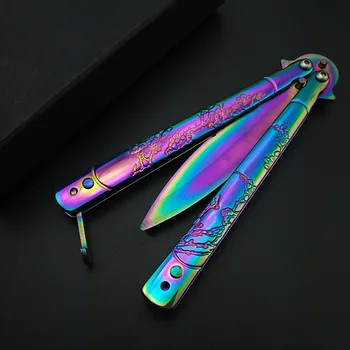 Rainbow Barva Titanium cs pojdi Metulj v nož folding nož rezilo darilo usposabljanje nož Praksi nož ne oster