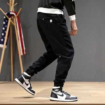 Japonski Modni Stil Moške Jeans Ohlapno Fit Črna Priložnostne Tovora Hlače Moški Harem Hlače Ulične Hip Hop Joggers Hlače Hombre